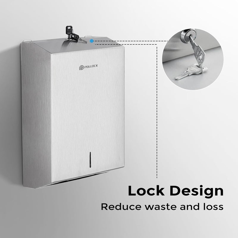 pollock Commercial PaperTowel Holder Dispenser Wall Mount,Stainless Steel Bathroom Paper Towel Holder,Toilet Paper Napkin Holder,C Fold Multifold Trifold Paper Towel Dispenser,Hand Towel Dispenser - Image 3